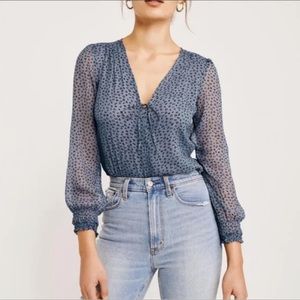 Blue and black Abercrombie blouse bodysuit NWT size small